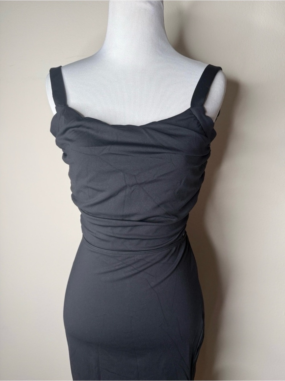 Halara Black Ruched Lace Up Bodycon Midi Dress - Picture 3 of 8